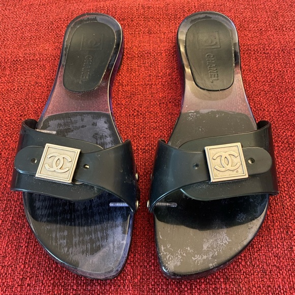 Authentic Chanel Navy Blue Mules Slide On Sandals 6 with Buckle - Picture 5 of 7